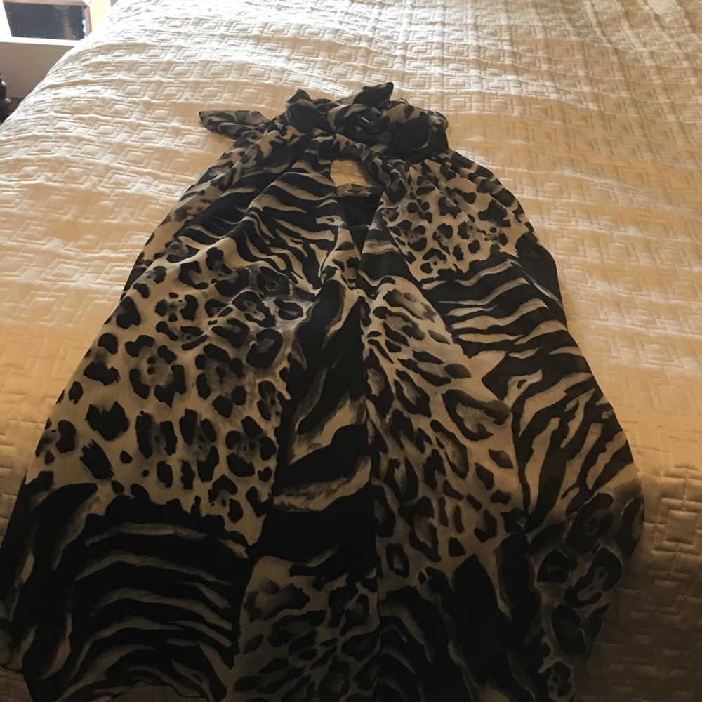 High neck with lace tie zebra print mini dress